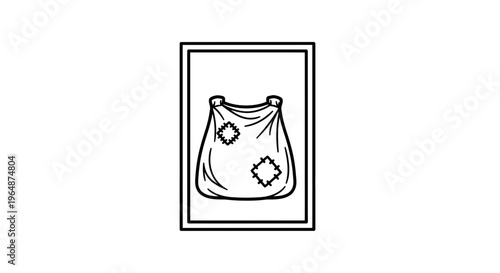 Simple Line Art of a Repaired Textile Sack Icon Symbolizing Resourcefulness and Utility