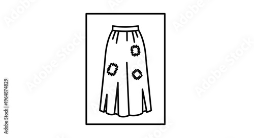Simple line art illustration of a patched peasant skirt, depicting rustic fashion element