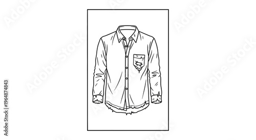 Distressed long-sleeve button-up shirt line art illustration depicting worn out casual fashion