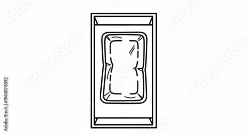 Minimalist black and white line art vector icon of a sealed food container within an outer box
