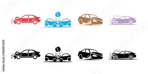 Car crash in different colors accident vehicle collision