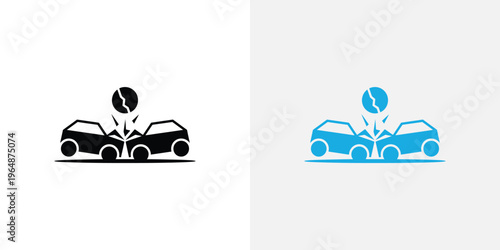 Car crash in black and blue car accident vehicle collision