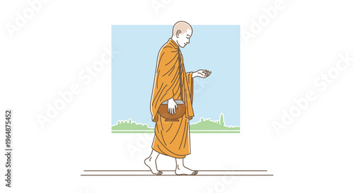 A monk walking on the street.