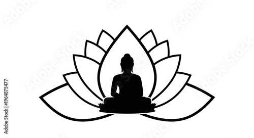 Buddha Sitting on Lotus Flower Silhouette.