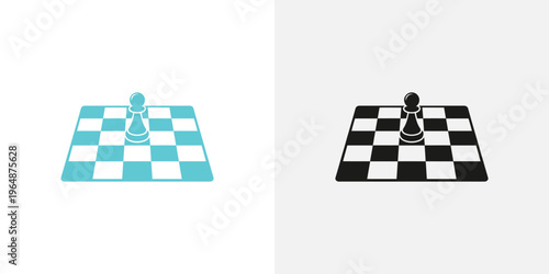 Cyan and black chessboards with pawns