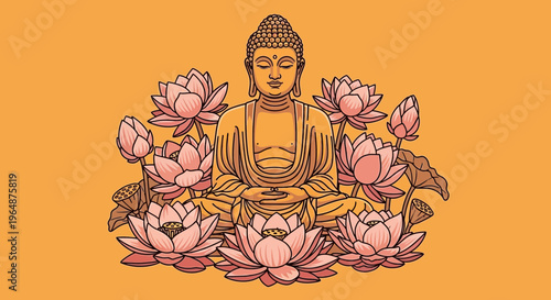 Buddha Statue with Lotus Flowers.