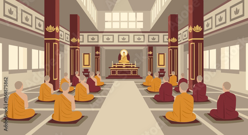 Buddhist monks sitting in meditation.