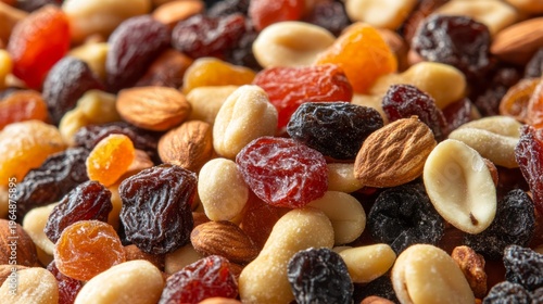 mix of nuts and dried fruits as a healthy snack. generative ai
