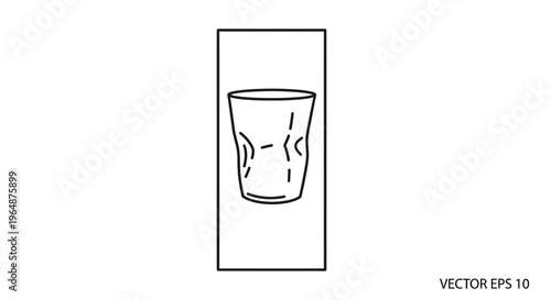 Minimalist line art illustration featuring a crumpled plastic cup vector graphic isolated