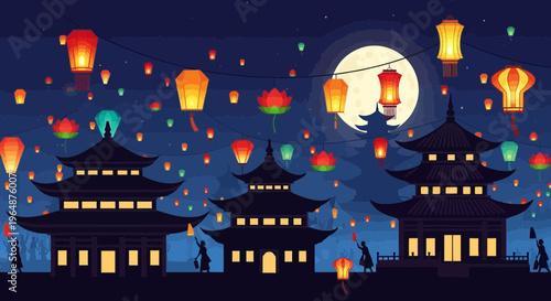 Chinese Lanterns in the Night Sky.