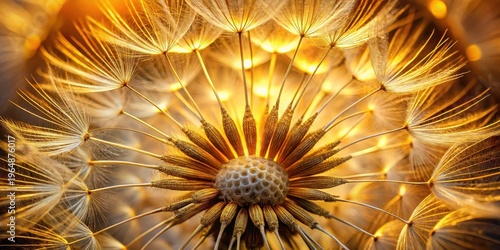 Golden Hour Dandelion A Close-Up of Nature's Delicate Beauty, Illuminated by Warm Light, Revealing Intricate Details