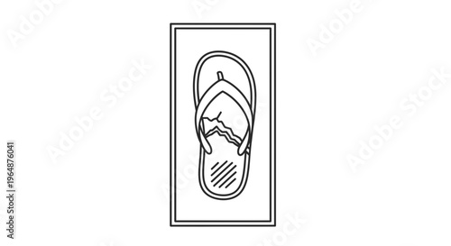 Monochrome outline illustration of a worn flip-flop, perfect for summer leisure concepts