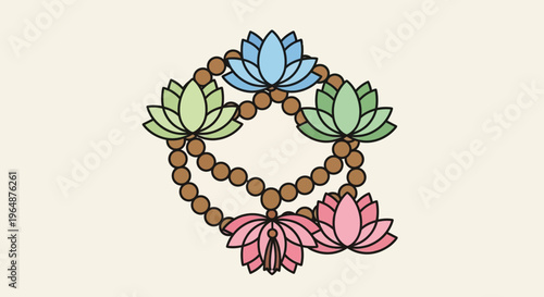 Colorful beads with lotus flowers decoration.