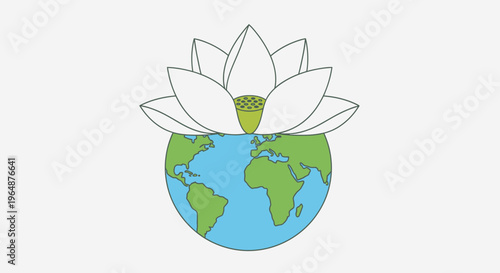 Earth Globe with White Lotus Flower.