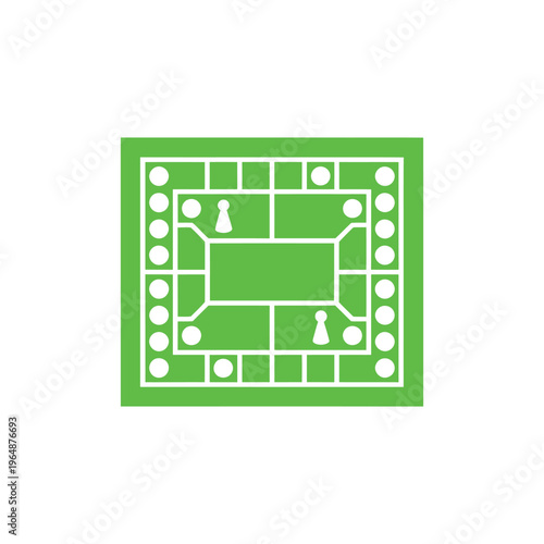 Green game board with white pieces and dots white chess pieces