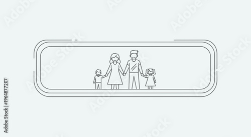 United family group standing together in a simple linear illustration showing love and security