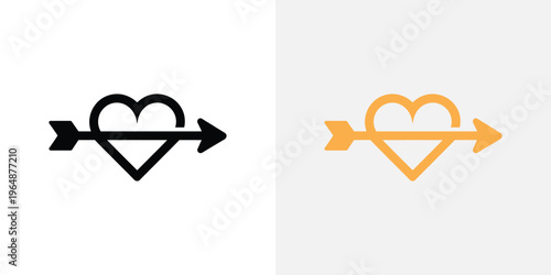 Heart pierced by arrow in black and orange pierced heart
