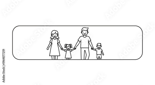Outline illustration of a happy nuclear family holding hands, symbolizing unity and togetherness