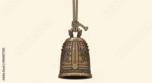 Old bronze bell with chain.