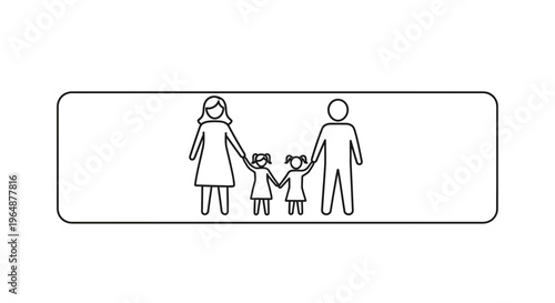 Unified family outline graphic depicting parents with their two young daughters holding hands in