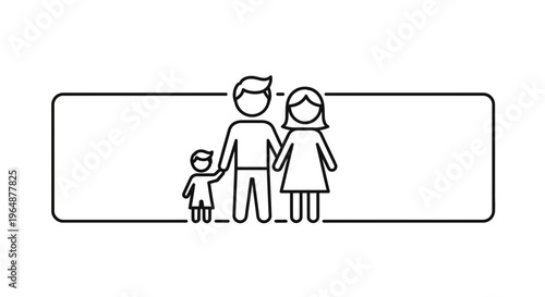 Minimalist line art icon representing a nuclear family unit, symbolizing togetherness and support