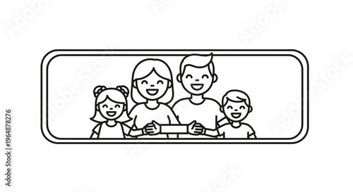 United smiles: a charming line art illustration of a loving family with two happy children
