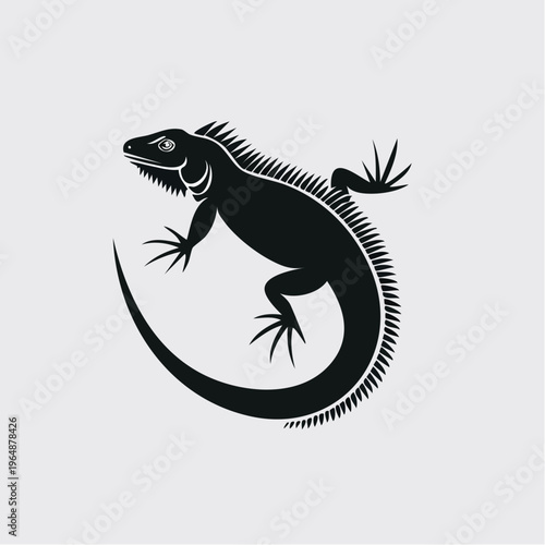 Black iguana vector graphic featuring spiny dorsal crest and long tail