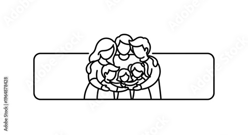United family embracing tightly in a minimalist line art illustration symbolising love and