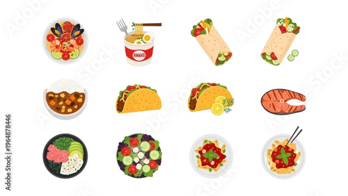 A delicious assortment of diverse culinary dishes and food items, showcasing a variety of global cuisines