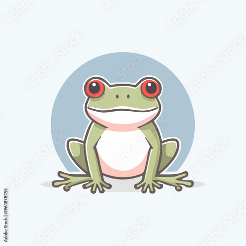 Cute cartoon frog vector illustration, red-eyed tree frog character, flat design amphibian for kids nature graphic