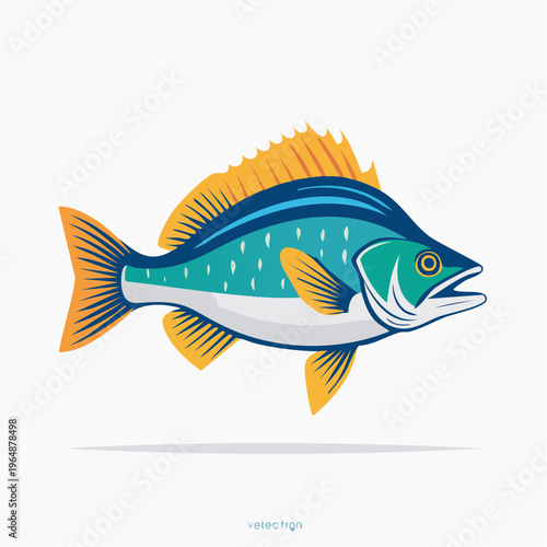 Blue and yellow saltwater fish vector illustration