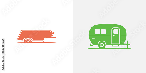 Orange trailer and green camper vehicles