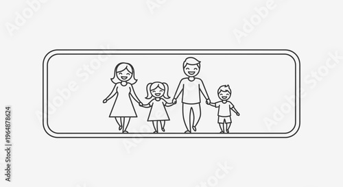 Happy family of four walking hand in hand, celebrating togetherness and parental joy