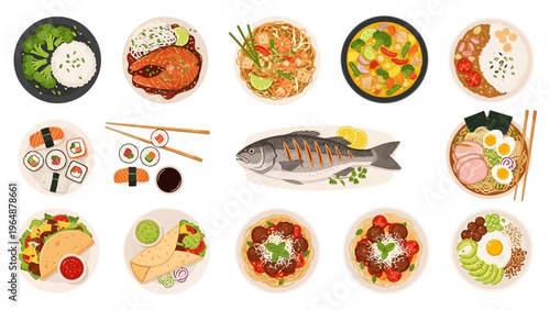 Diverse Array of International Dishes, Appetizing Meals and Delicious Foods, A Culinary Journey