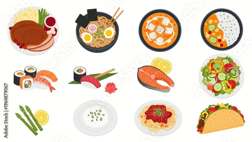 Delicious selection of international cuisine, from sushi and tacos to pasta and ramen dishes