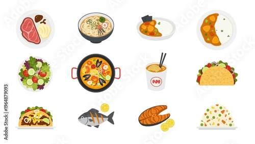 Collection of delicious and diverse international food dishes arranged in a grid layout for easy viewing