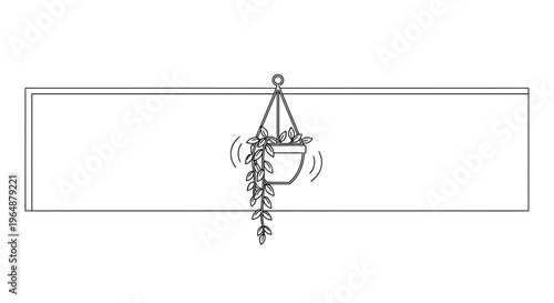 Minimalist Line Art Illustration of a Vibrating Hanging Indoor Potted Plant with Cascading Leaves