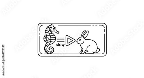 Visual metaphor for media playback speed control, illustrating slow seahorse versus fast rabbit