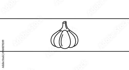 Minimalist black outline drawing of a single garlic bulb illustrating a common culinary ingredient
