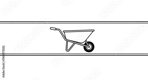 Essential garden tool outline graphic: a classic single-wheeled barrow illustration on white