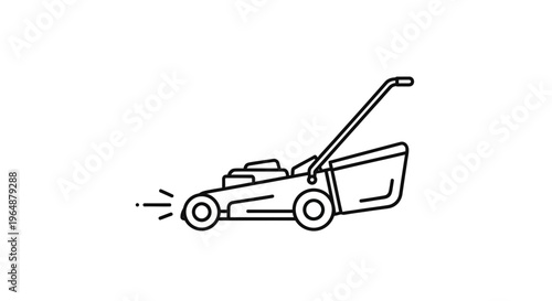 Minimalist line art illustration of a modern lawnmower for garden and yard maintenance tasks
