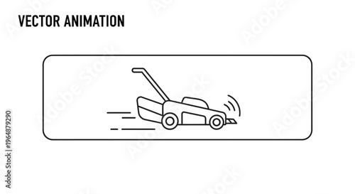 Dynamic line art illustration of a moving electric lawnmower for efficient garden maintenance tasks
