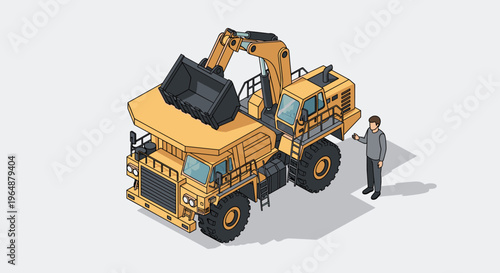 Heavy duty excavator loading material into a large dump truck at a construction site.