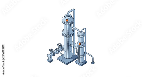 Industrial Distillation Columns and Piping System.