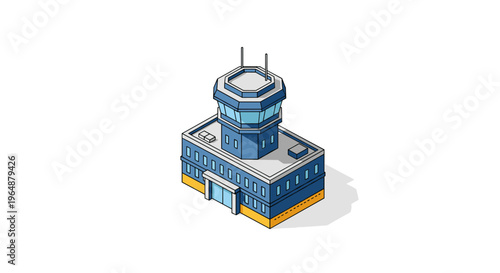 Isometric Airport Control Tower Illustration with Modern Design.