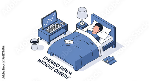 Man sleeping peacefully in bed with laptop nearby at night.