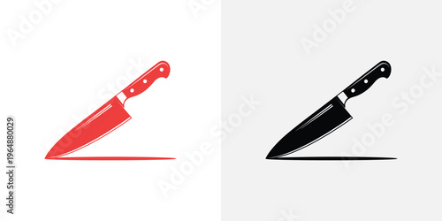 Red and black kitchen knives with handles kitchen knife