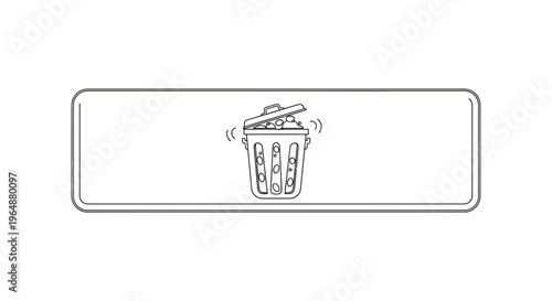 Outline drawing of a brimming waste container with its lid ajar indicating capacity reached