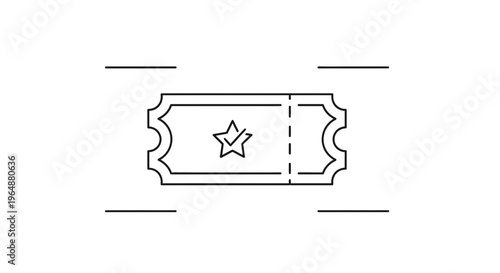 Simple outline icon of a premium event ticket or coupon featuring a star and checkmark symbol