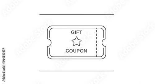 Minimalist outline icon of a gift coupon with a star for discounts and special offers on white